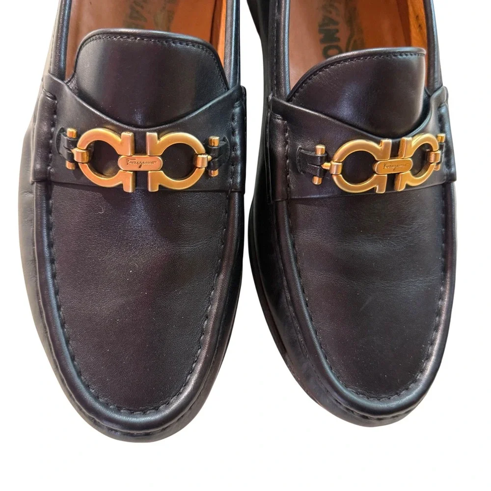 Salvatore Ferragamo Gancini Bit Loafers Mens 8.5 EE Black Leather Luxury Preppy